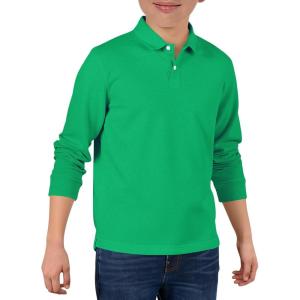Haloumoning Boys Long Sleeve Pique Polo Shirts Kids School Uniform Shirt 5-14 Years(Green)