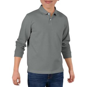 Haloumoning Boys Long Sleeve Pique Polo Shirts Kids School Uniform Shirt 5-14 Years(Grey)