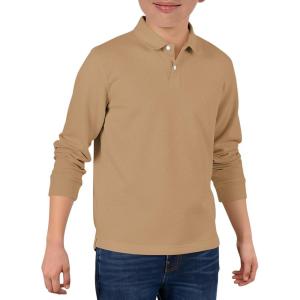 Haloumoning Boys Long Sleeve Pique Polo Shirts Kids School Uniform Shirt 5-14 Years(Khaki)