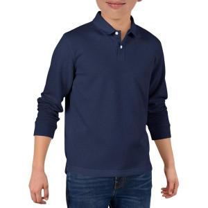 Haloumoning Boys Long Sleeve Pique Polo Shirts Kids School Uniform Shirt 5-14 Years(Navy Blue)
