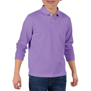 Haloumoning Boys Long Sleeve Pique Polo Shirts Kids School Uniform Shirt 5-14 Years(Purple)