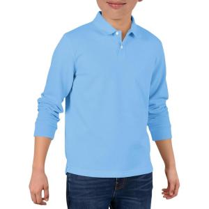 Haloumoning Boys Long Sleeve Pique Polo Shirts Kids School Uniform Shirt 5-14 Years(Sky Blue)