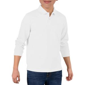 Haloumoning Boys Long Sleeve Pique Polo Shirts Kids School Uniform Shirt 5-14 Years(White)