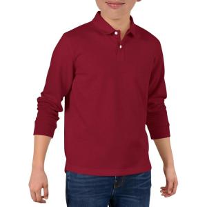 Haloumoning Boys Long Sleeve Pique Polo Shirts Kids School Uniform Shirt 5-14 Years(Wine Red)