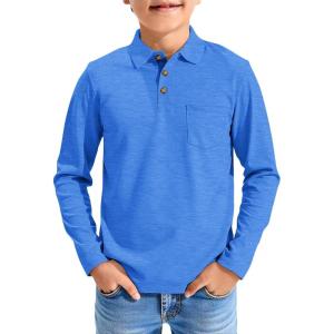 Haloumoning Boys Long Sleeve Polo Shirts Kids Casual Button School Uniform Shirts with Chest Pocket 5-14 Years(Royal Blue)