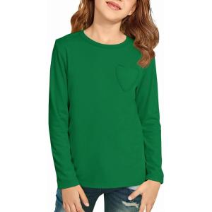 Haloumoning Girls Long Sleeve Heart Pocket T-Shirts Kids Cute Fall Tops Crewneck Basic Tees 5-14 Years(Green)