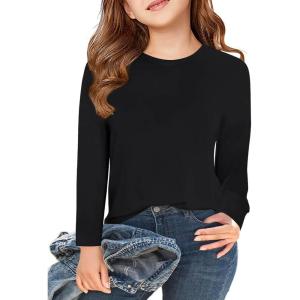 Haloumoning Girls Long Sleeve T Shirts Kids Fall Tops Crewneck Basic Tees 5-14Y(Black)