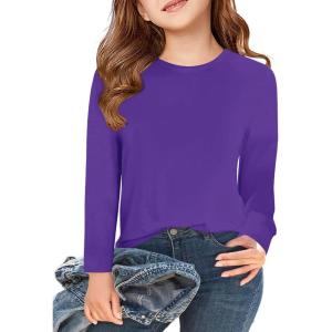 Haloumoning Girls Long Sleeve T Shirts Kids Fall Tops Crewneck Basic Tees 5-14Y(Dark Purple)