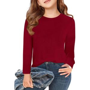 Haloumoning Girls Long Sleeve T Shirts Kids Fall Tops Crewneck Basic Tees 5-14Y(Red)