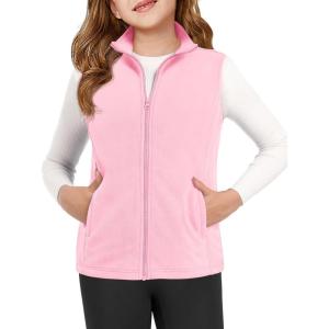 Haloumoning Girls Polar Fleece Zipper Vest Kids Sleeveless Stand Collar Jacket with Pockets 5-14 Years(Pink)