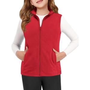 Haloumoning Girls Polar Fleece Zipper Vest Kids Sleeveless Stand Collar Jacket with Pockets 5-14 Years(Red)