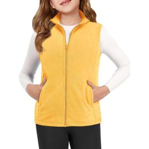 Haloumoning Girls Polar Fleece Zipper Vest Kids Sleeveless Stand Collar Jacket with Pockets 5-14 Years(Yellow)