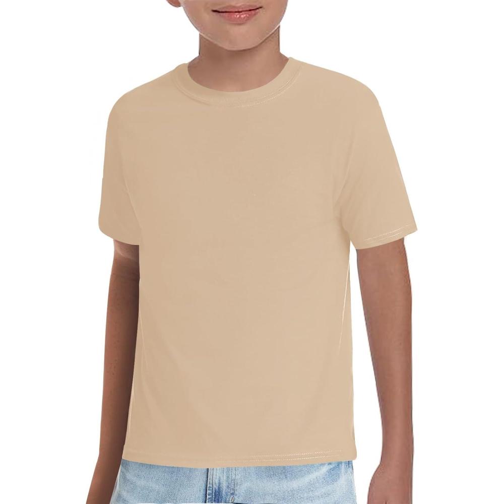 image:imageHaloumoning Boys TShirts Kids Short Sleeve Crewneck Solid Basic Tees Casual Tops 514 YearsBeige