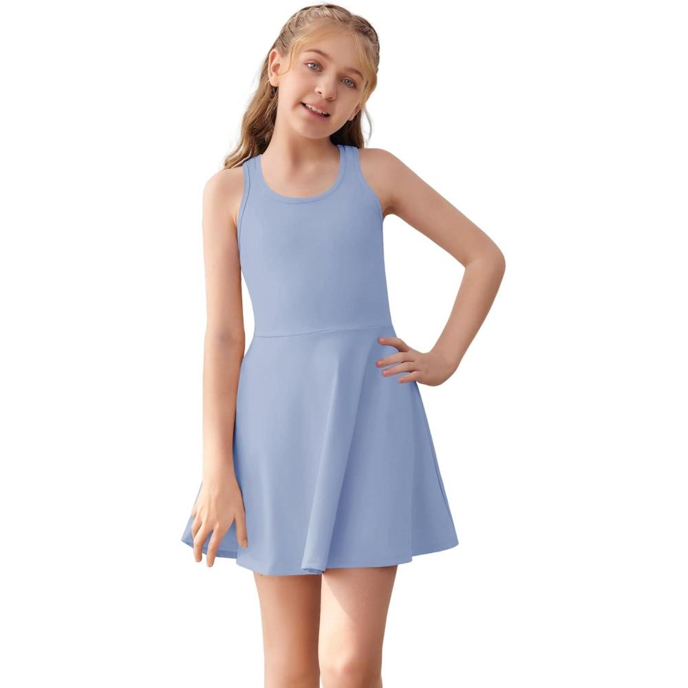 image:imageHaloumoning Girls Sleeveless Tennis Dress Kids Racerback Golf Dress School Sports Dresses Outfit with Shorts PocketsBlue