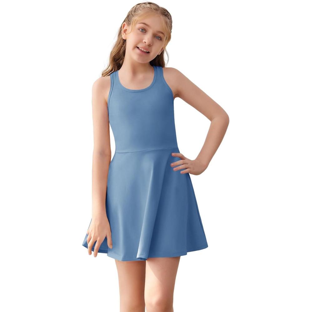 image:imageHaloumoning Girls Sleeveless Tennis Dress Kids Racerback Golf Dress School Sports Dresses Outfit with Shorts PocketsNavy Blue