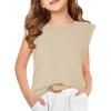 Haloumoning Girls Cap Sleeve Tops Summer Crewneck Tank Tops Cute T-Shirt Blouse 5-14 Years(Beige)