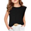 Haloumoning Girls Cap Sleeve Tops Summer Crewneck Tank Tops Cute T-Shirt Blouse 5-14 Years(Black)