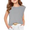 Haloumoning Girls Cap Sleeve Tops Summer Crewneck Tank Tops Cute T-Shirt Blouse 5-14 Years(Gray)