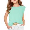 Haloumoning Girls Cap Sleeve Tops Summer Crewneck Tank Tops Cute T-Shirt Blouse 5-14 Years(Green)