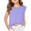 Haloumoning Girls Cap Sleeve Tops Summer Crewneck Tank Tops Cute T-Shirt Blouse 5-14 Years(Purple)