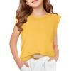 Haloumoning Girls Cap Sleeve Tops Summer Crewneck Tank Tops Cute T-Shirt Blouse 5-14 Years(Yellow)