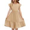 Haloumoning Girls Dresses Kids Summer Double Layer Ruffle Sleeve Dress 5-14 Years(Beige)