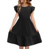 Haloumoning Girls Dresses Kids Summer Double Layer Ruffle Sleeve Dress 5-14 Years(Black)