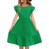 Haloumoning Girls Dresses Kids Summer Double Layer Ruffle Sleeve Dress 5-14 Years(Green)