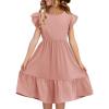 Haloumoning Girls Dresses Kids Summer Double Layer Ruffle Sleeve Dress 5-14 Years(Light Pink)