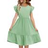 Haloumoning Girls Dresses Kids Summer Double Layer Ruffle Sleeve Dress 5-14 Years(Mint Green)