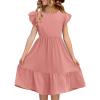 Haloumoning Girls Dresses Kids Summer Double Layer Ruffle Sleeve Dress 5-14 Years(Pink)