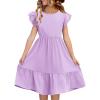 Haloumoning Girls Dresses Kids Summer Double Layer Ruffle Sleeve Dress 5-14 Years(Purple)