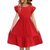 Haloumoning Girls Dresses Kids Summer Double Layer Ruffle Sleeve Dress 5-14 Years(Red)