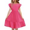 Haloumoning Girls Dresses Kids Summer Double Layer Ruffle Sleeve Dress 5-14 Years(Rose Red)