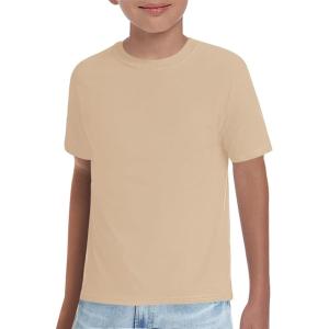 Haloumoning Boys T-Shirts Kids Short Sleeve Crewneck Solid Basic Tees Casual Tops 5-14 Years(Beige)