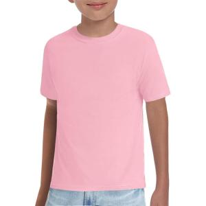 Haloumoning Boys T-Shirts Kids Short Sleeve Crewneck Solid Basic Tees Casual Tops 5-14 Years(Pink)