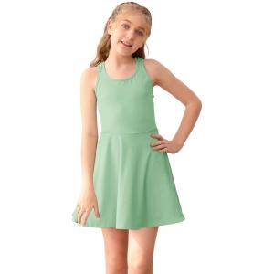 Haloumoning Girls Sleeveless Tennis Dress Kids Racerback Golf Dress School Sports Dresses Outfit with Shorts Pockets(Green)