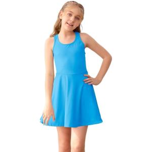 Haloumoning Girls Sleeveless Tennis Dress Kids Racerback Golf Dress School Sports Dresses Outfit with Shorts Pockets(Lake Blue)