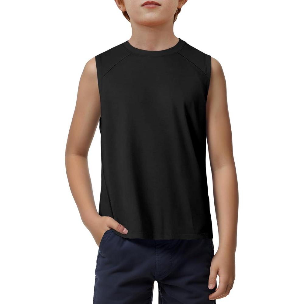 image:imageHaloumoning Boys Tank Tops Athletic Sleeveless Crewneck TShirts Kids Undershirts 514 YearsBlack