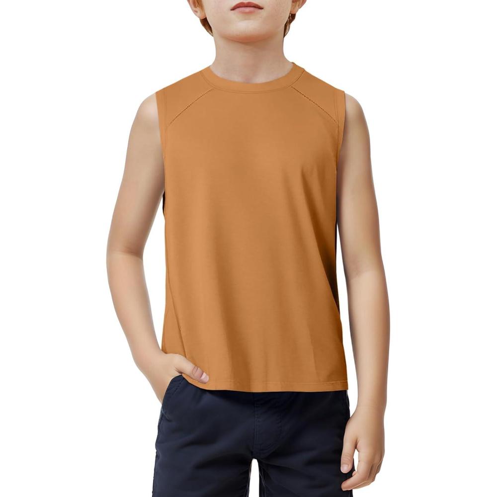 image:imageHaloumoning Boys Tank Tops Athletic Sleeveless Crewneck TShirts Kids Undershirts 514 YearsBrown