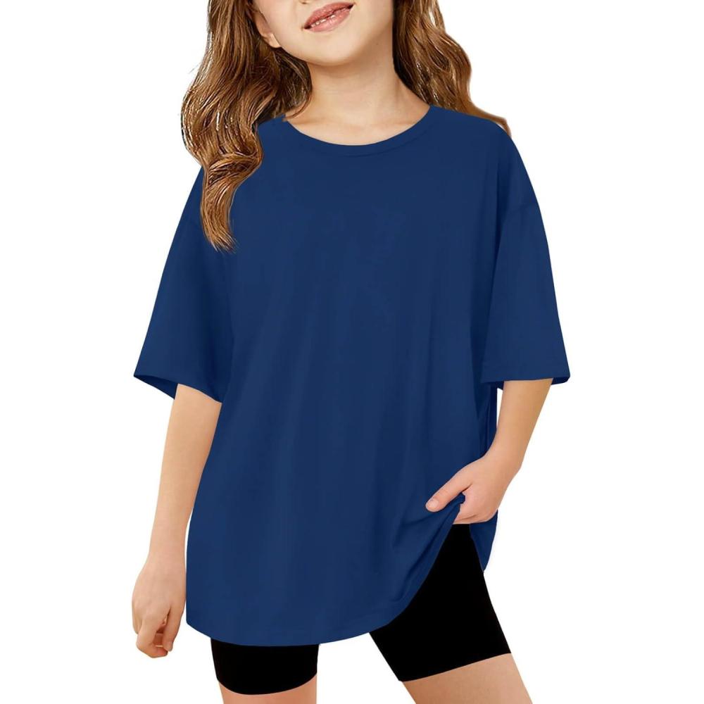 image:imageHaloumoning Girls Short Sleeve T Shirts Kids Summer Oversized Tops Casual Crewneck Basic Tees 514YRoyal Blue