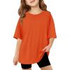 Haloumoning Girls Short Sleeve T Shirts Kids Summer Oversized Tops Casual Crewneck Basic Tees 5-14Y(Orange)