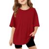 Haloumoning Girls Short Sleeve T Shirts Kids Summer Oversized Tops Casual Crewneck Basic Tees 5-14Y(Red)