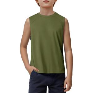 Haloumoning Boys Tank Tops Athletic Sleeveless Crewneck T-Shirts Kids Undershirts 5-14 Years(Army Green)