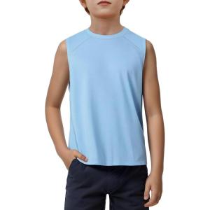 Haloumoning Boys Tank Tops Athletic Sleeveless Crewneck T-Shirts Kids Undershirts 5-14 Years(Sky Blue)