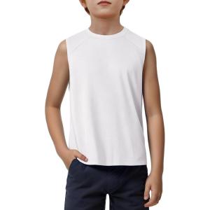 Haloumoning Boys Tank Tops Athletic Sleeveless Crewneck T-Shirts Kids Undershirts 5-14 Years(White)