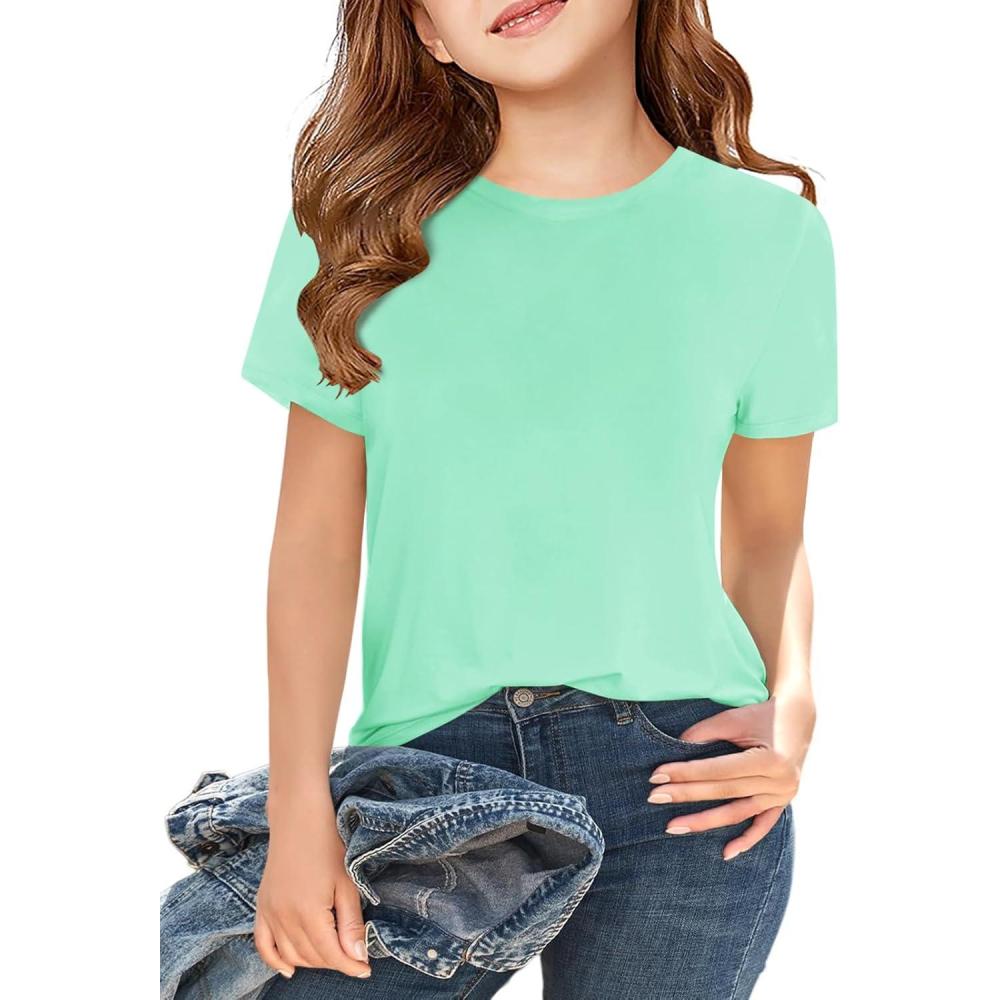 image:imageGirls Short Sleeve T Shirts Kids Summer Tops Crewneck Tees 514 YearsGreen