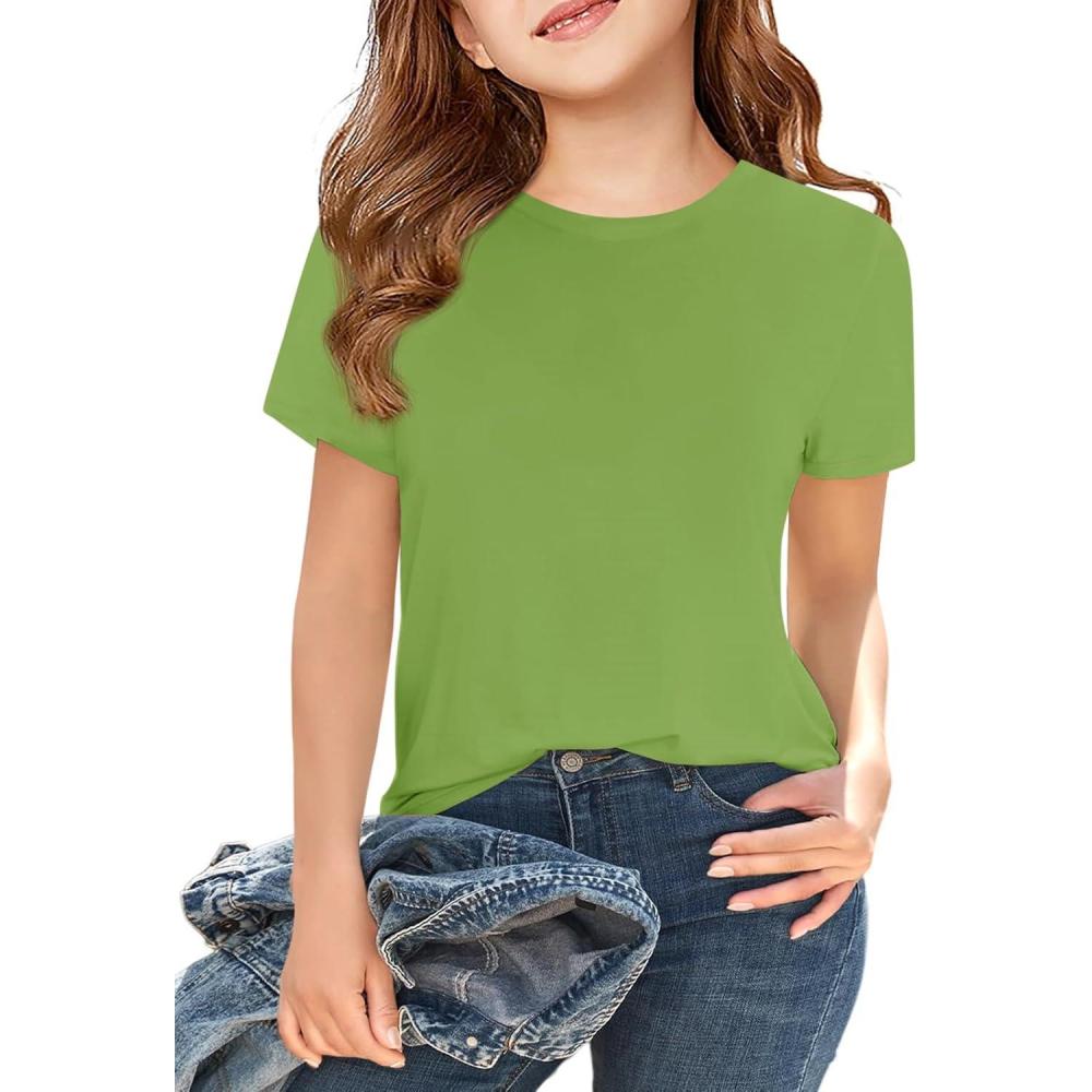image:imageGirls Short Sleeve T Shirts Kids Summer Tops Crewneck Tees 514 YearsOlive Green