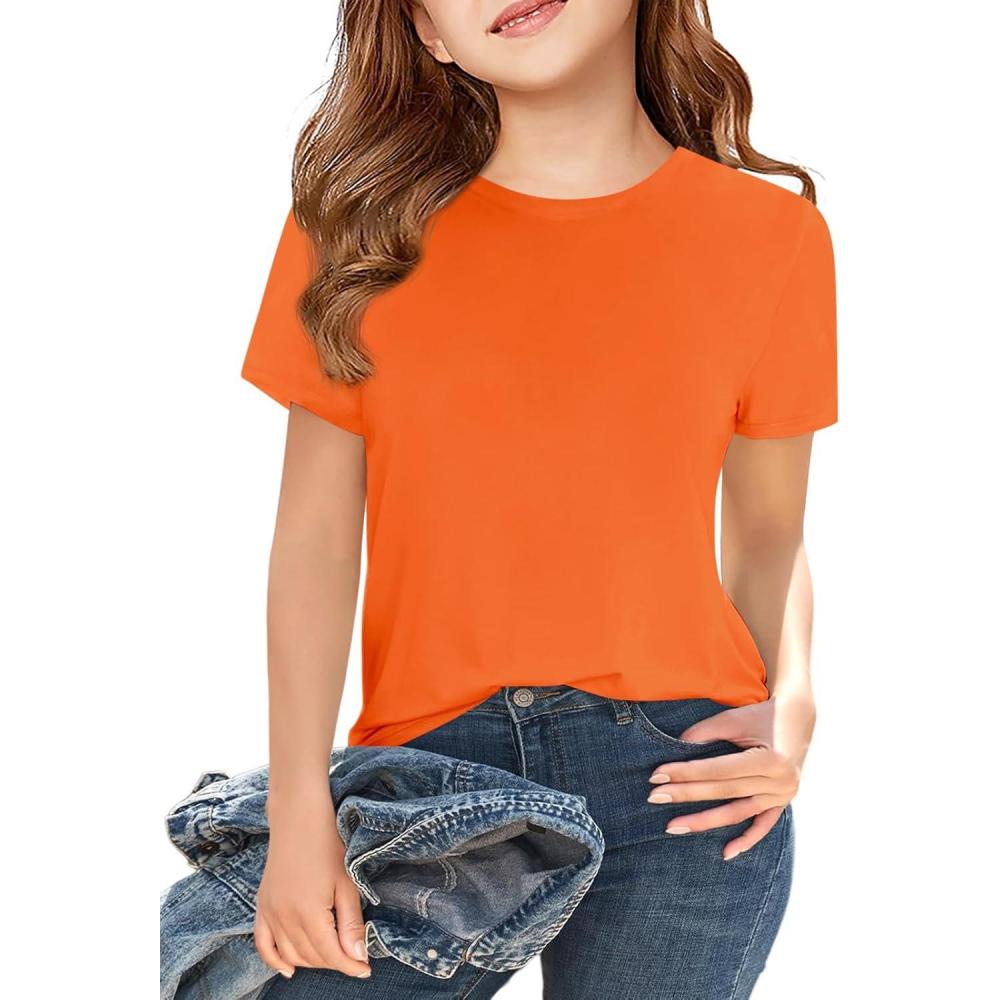 image:imageGirls Short Sleeve T Shirts Kids Summer Tops Crewneck Tees 514 YearsOrange