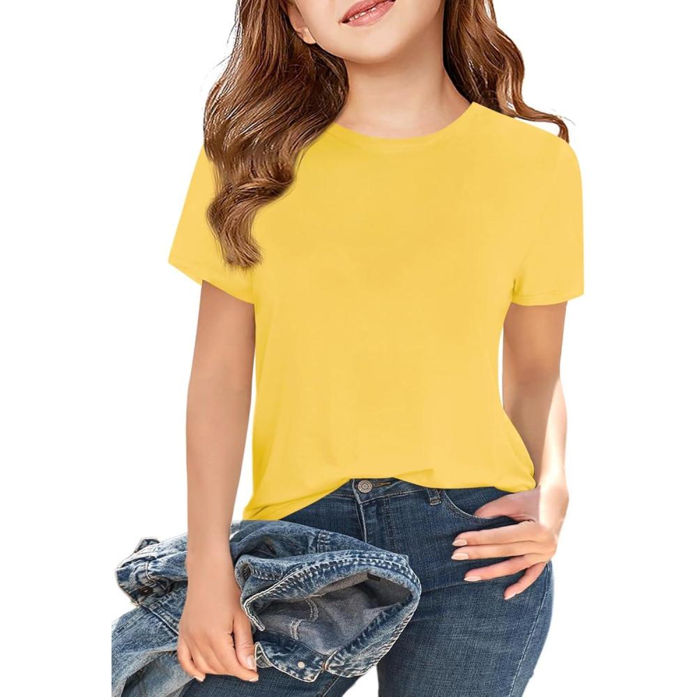 image:imageGirls Short Sleeve T Shirts Kids Summer Tops Crewneck Tees 514 YearsYellow